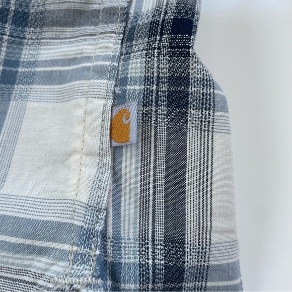 Carhartt Women's Fairview Plaid Shirt Cream Blue Gray Button Down Medium (8/10) - Picture 6 of 10